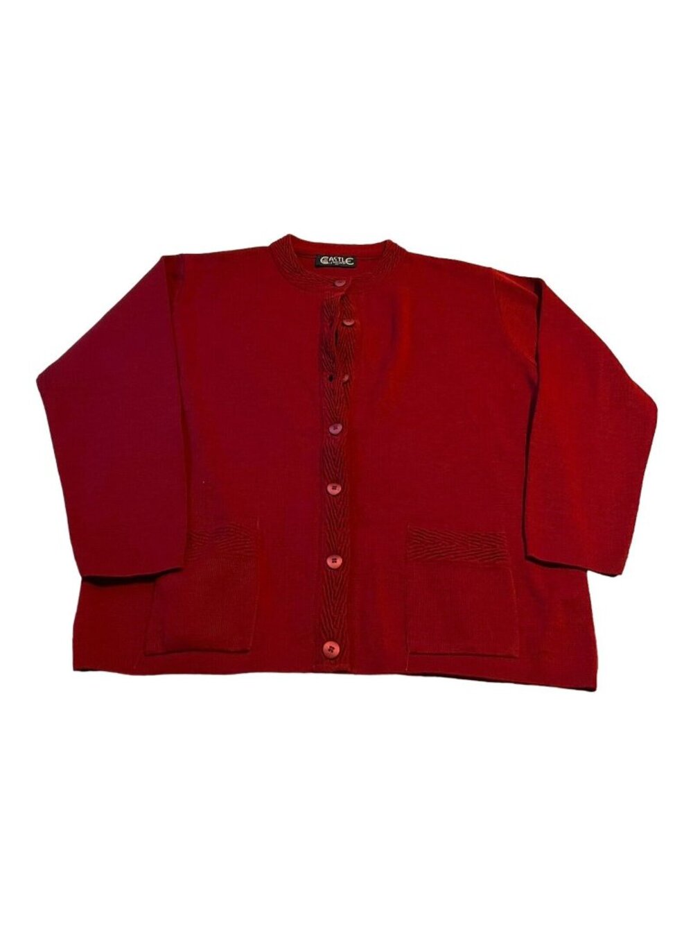 Ireland Cardigan Wool Sweater Red Burgundy Castle Button Up Long Sleeve 42 NEW